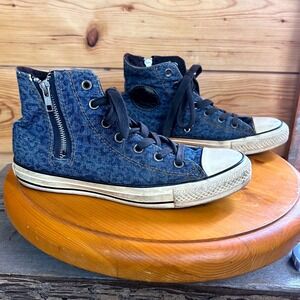 Converse Chuck Taylor All Star Denim Leopard Print High Top Zip Sneakers Blue 6